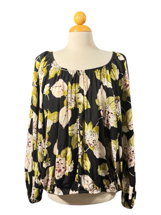 a.n.a Tops - a.n.a Black Floral Button-Front Peasant Blouse